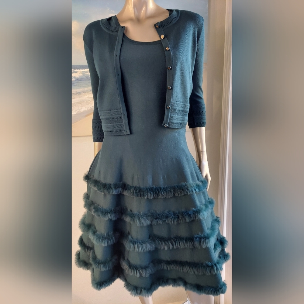 $2,309 OSCAR DE LA RENTA ICONIC GREEN KNIT RUNWAY CARDIGAN US S - Picture 10 of 11
